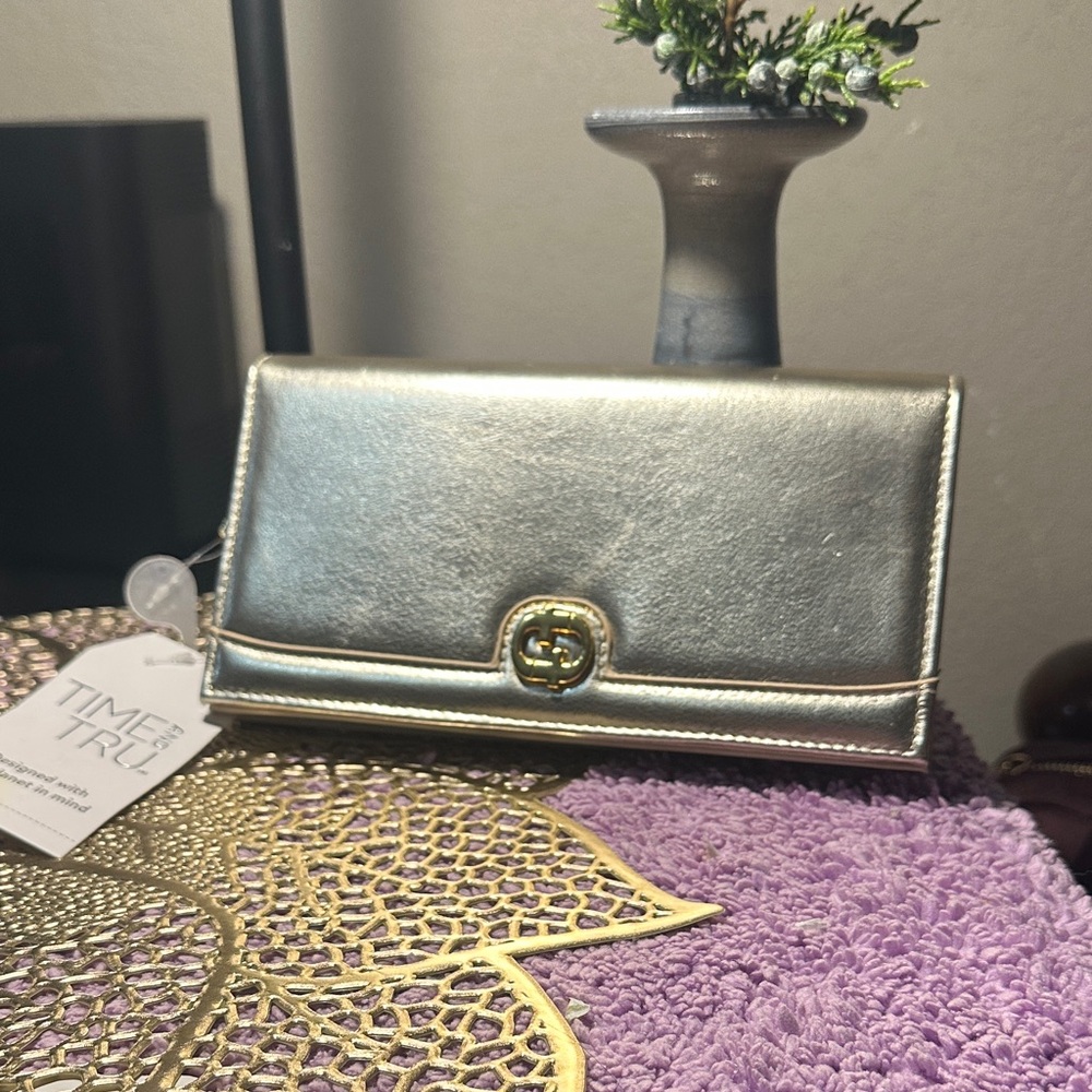Time and Tru Metallic Gold Envelope Clutch Wristlet